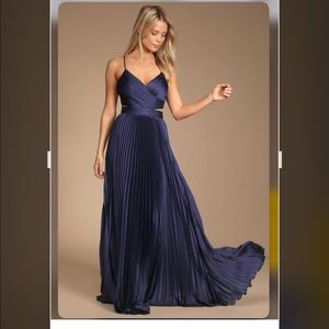 Got the Glam Navy Blue Pleated Cutout Maxi Dress